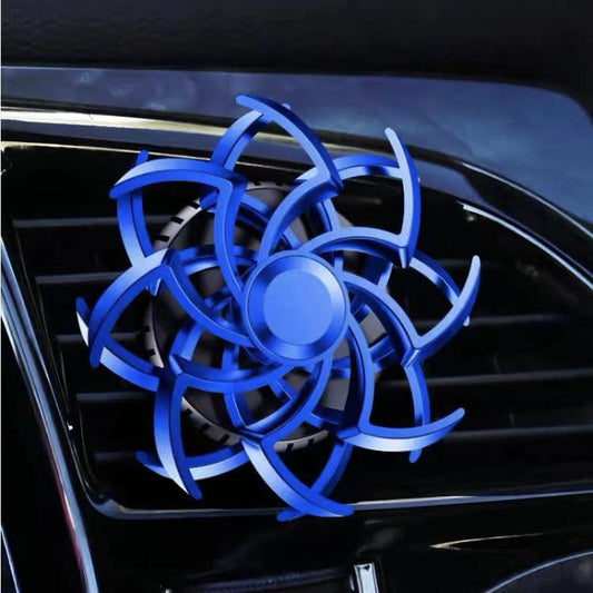 Car air vent ornament, blue rotating snowflake spider spinner with round center