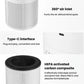 Compact air purifier with 360° air inlet vent holes and included filter cartridge