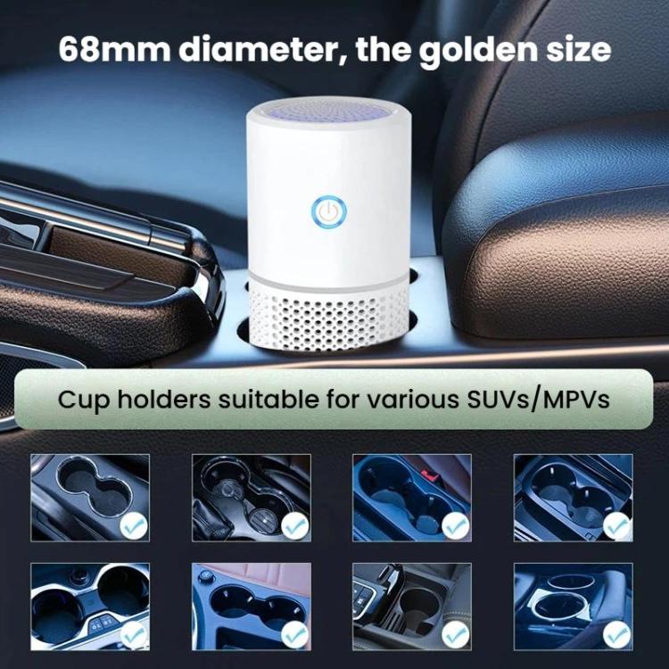 Compact car air purifier sized to fit cup holders on SUVs and MPVs