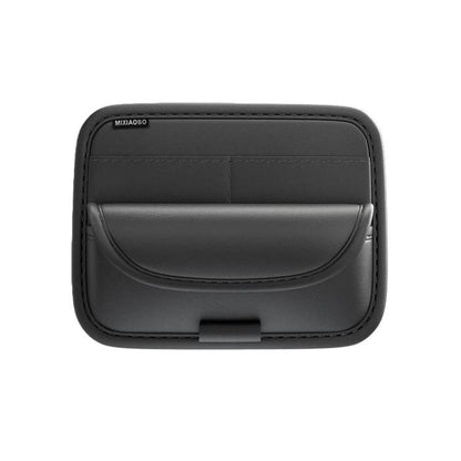 Black car sun visor organizer with front flip compartment for glasses and cards