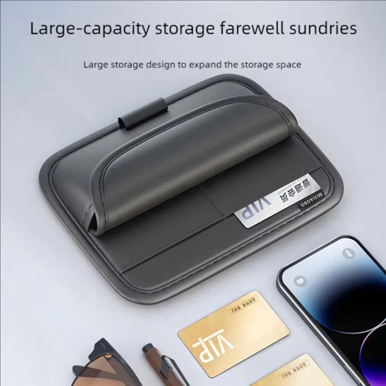 Black sun visor organizer open with large inner compartment for cards and accessories