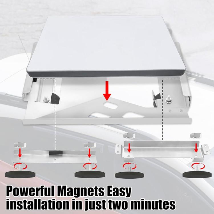 Underside view of white magnetic roof bracket with four circular magnets