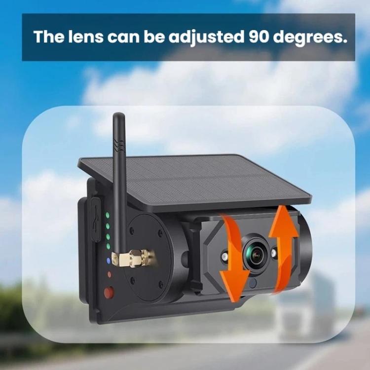 Solar-powered reversing camera with adjustable lens mount and antenna, black
