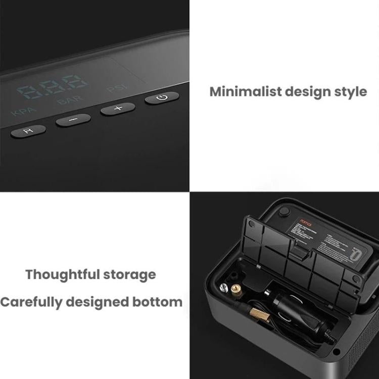 Car tire inflator control panel with buttons and built-in storage compartment detail