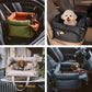Multi-color pet car seat bed set in green, black, gray, and dark blue, dogs inside