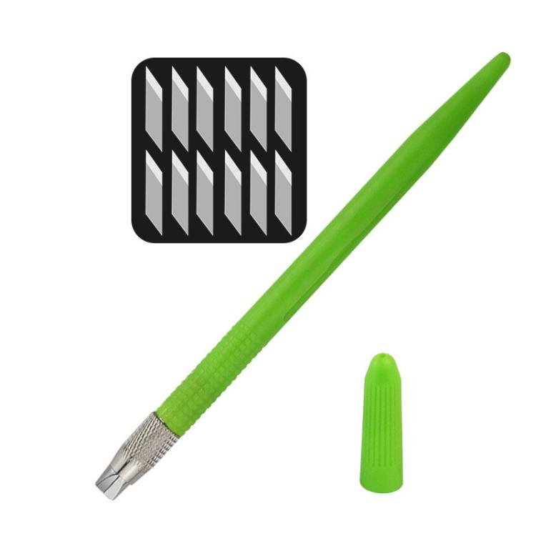 Green DIY carving knife with metal blade tip and small protective cap