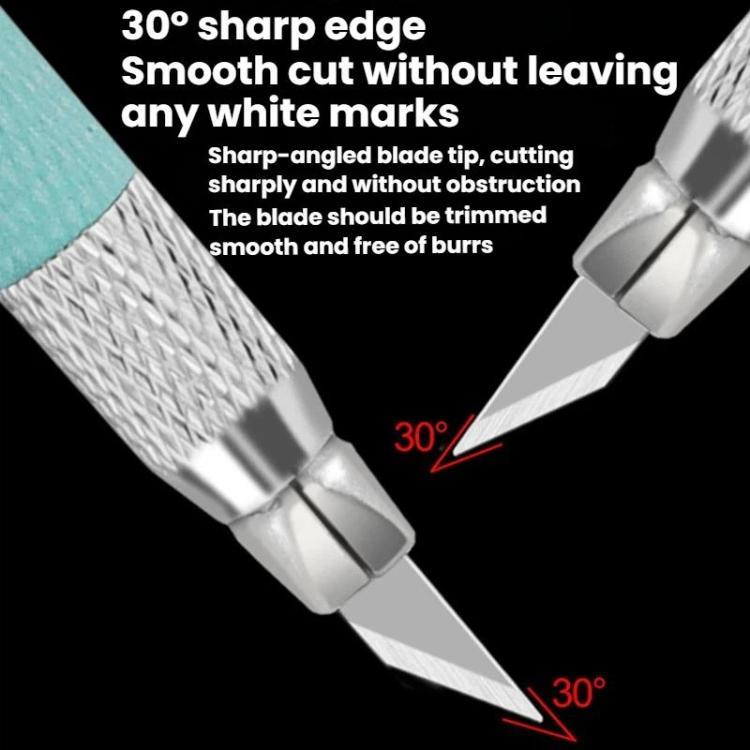Angled metal blade of a carving knife for precision cutting