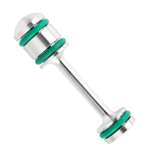 Aluminum oil steering barbell with green bushings, silver metal link
