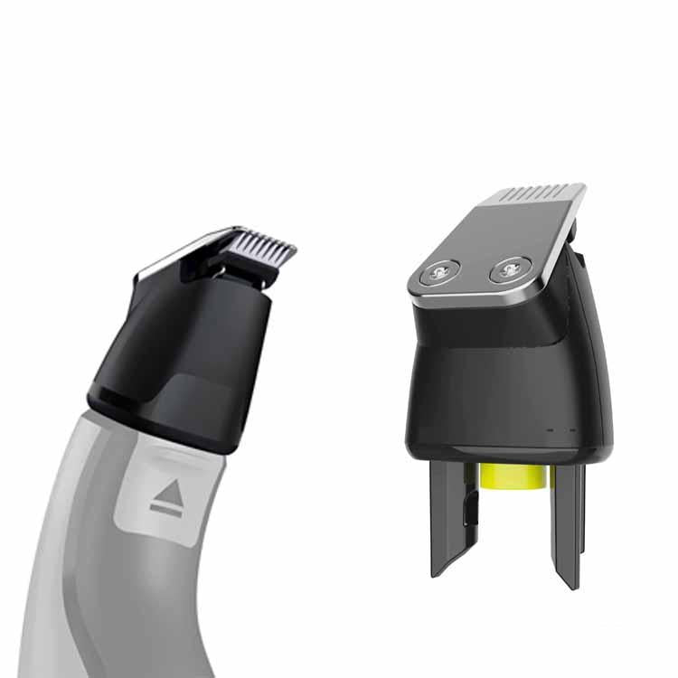 Trimmer blade head attachment, black and gray with metal comb teeth
