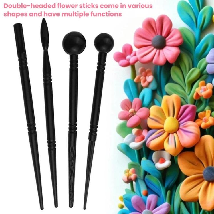 Black double-ended flower sculpting pens with round and pointed modeling tips