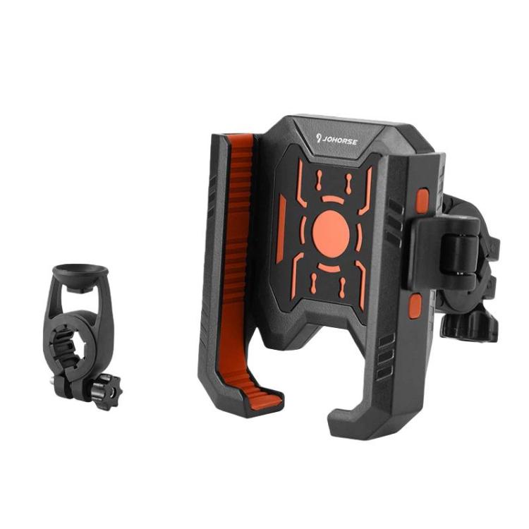 Orange telescopic bicycle phone holder with adjustable cradle and bar clamp