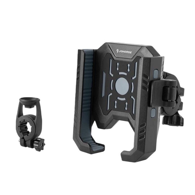 Gray telescopic bicycle phone holder with adjustable cradle and handlebar clamp