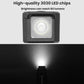 Black bicycle headlight with square LED lens and bright illuminated output