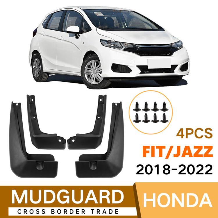 Four-piece black mud flap set with screw holes, included brackets