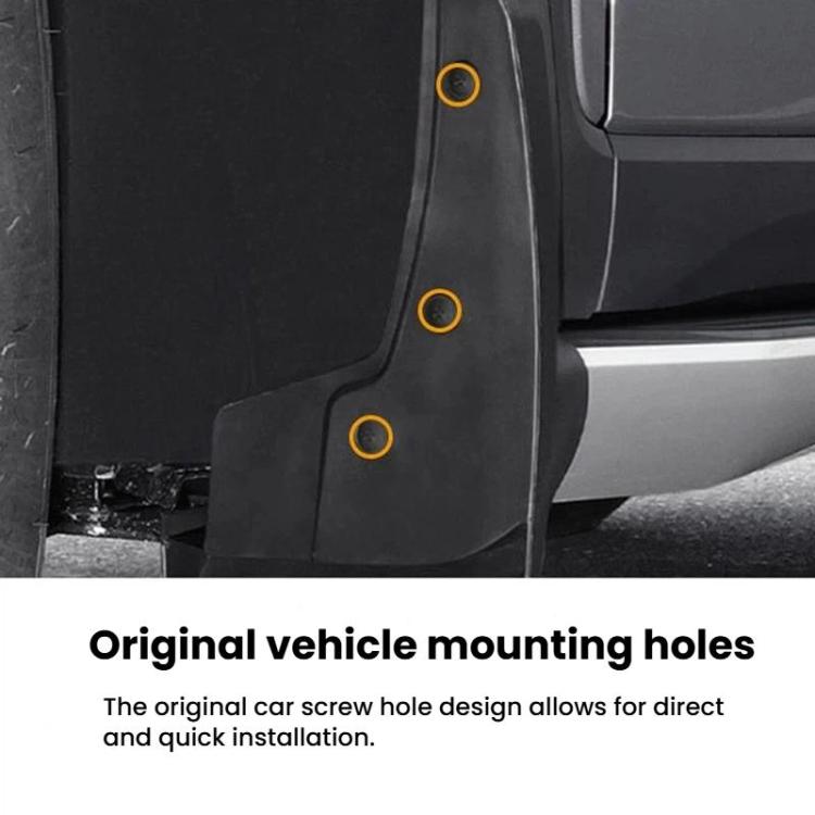 Black mud flap showing pre-cut mounting holes with circular ring markings