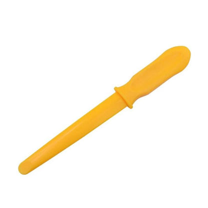 Yellow plastic pry bar tool with curved end handle