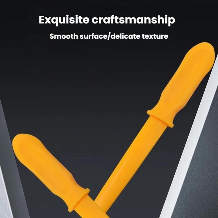 Two yellow plastic pry bars with smooth curved ends