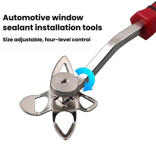 Automotive window seal installation tool with adjustable clamp and red handle