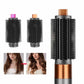 Round brush attachment shown in multiple colors: rose pink and copper/gold tops