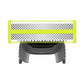 Electric shaver blade head with yellow frame and black diamond mesh cutter strip