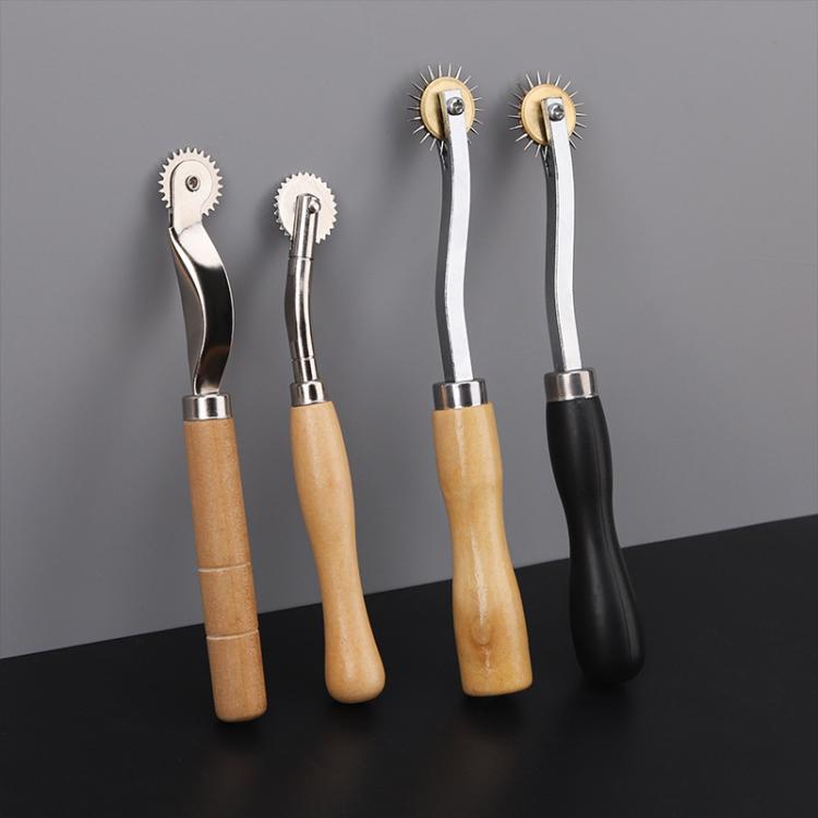 Leather marking wheel tools set with different handles and toothed marking wheels