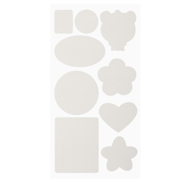 Leather repair patch set, light/white mixed shapes: circles, ovals, squares, hearts
