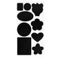 Leather repair patch set, black mixed shapes: circles, ovals, squares, clover/heart