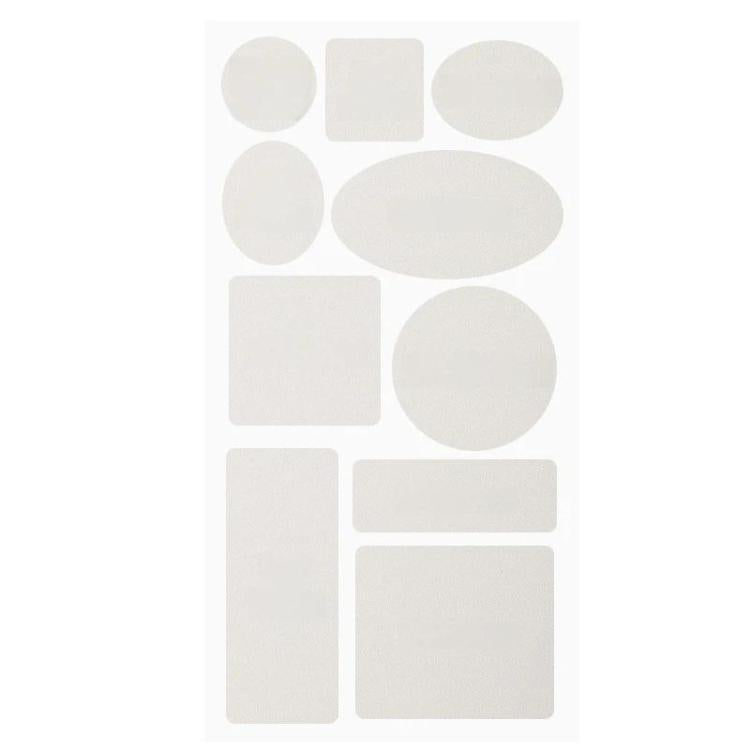 Leather repair patch set, off-white mixed shapes: circles, ovals, rectangles, squares