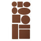 Leather repair patch set, brown mixed shapes: circles, ovals, rectangles, squares