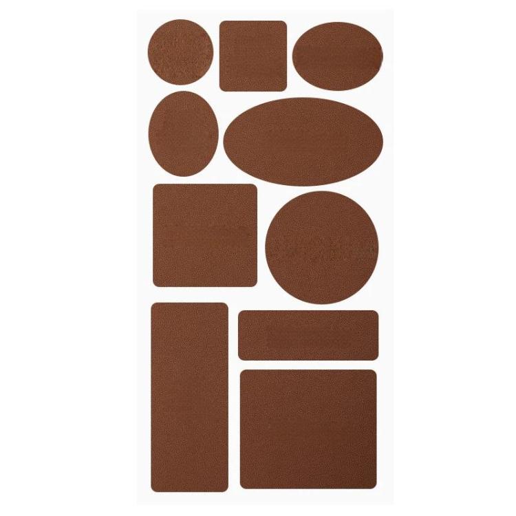 Leather repair patch set, brown mixed shapes: circles, ovals, rectangles, squares