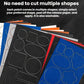 Assorted leather repair patch templates with dark and blue outlines on backing sheets