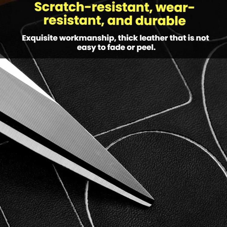 Black leather repair patch pieces on backing sheet with cut guide lines