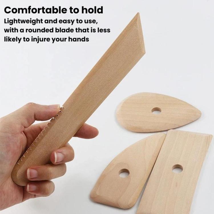 Wooden carving knife tool with rounded blade handle and finger-hole inserts