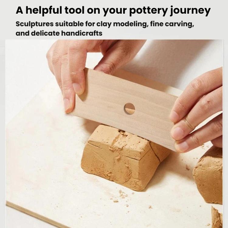 Wooden pottery sculpting tool for carving clay blocks, with finger-hole design