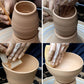 Hands shaping a clay vase on a pottery wheel, forming a smooth ceramic cup