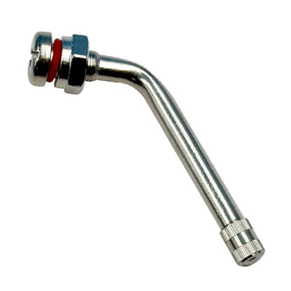 Straight tubeless tire valve with metal stem and red/blue gasket
