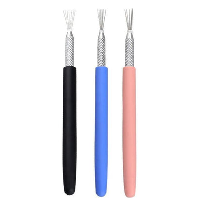 Set of 3 clay texture brushes with stainless needle tips and black, blue, pink handles