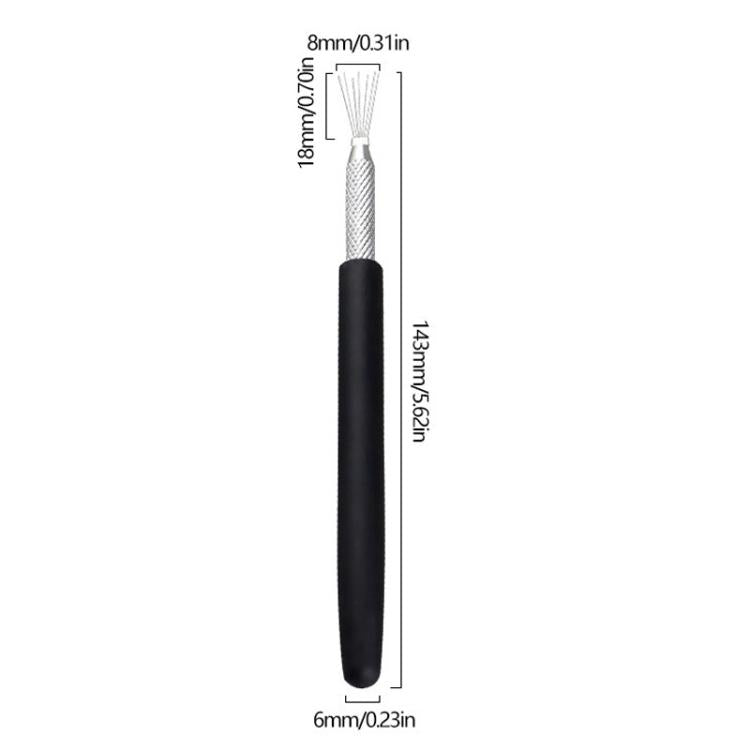 Single pottery texture brush with stainless needle bundle and black plastic handle dimensions