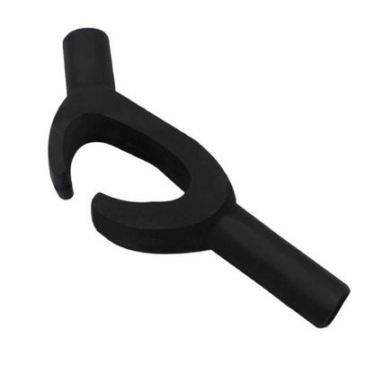 Black portable tire bead breaker tool with curved pry handle
