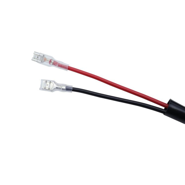 Waterproof electrical connector wires with red and black leads and inline terminals