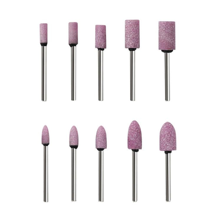 Set of 10 pink abrasive sanding/polishing heads on metal shanks