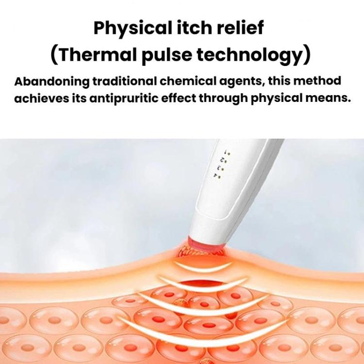 Infrared anti-itch pen with glowing thermal pulse tip on skin