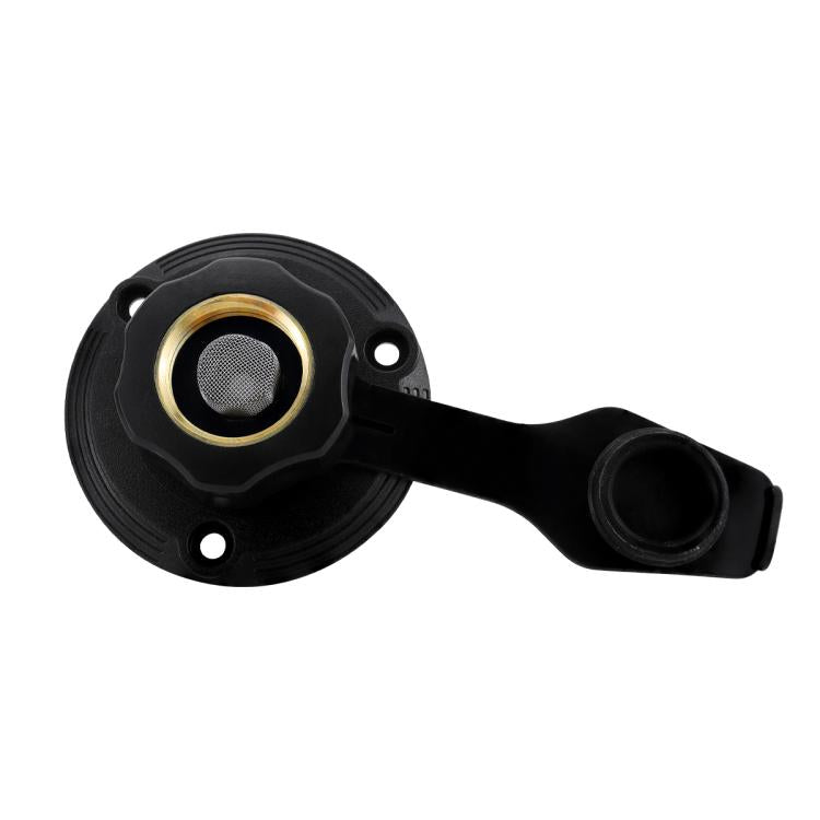 Black inlet water check valve with brass threaded inlet and mesh filter