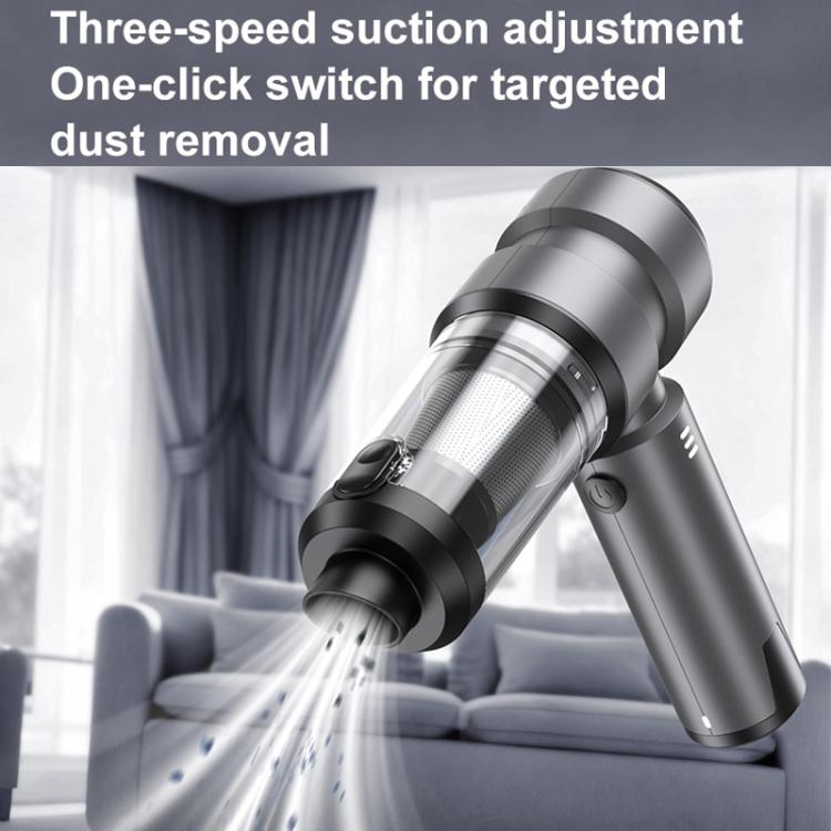 Gray cordless vacuum with clear dust bin and long crevice nozzle for targeted cleaning