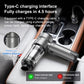 Gray cordless vacuum with Type-C charging cable and indicator lights for battery status