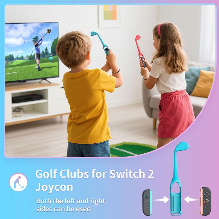 Pair of golf club Joy-Con attachments in teal and red for switch gaming