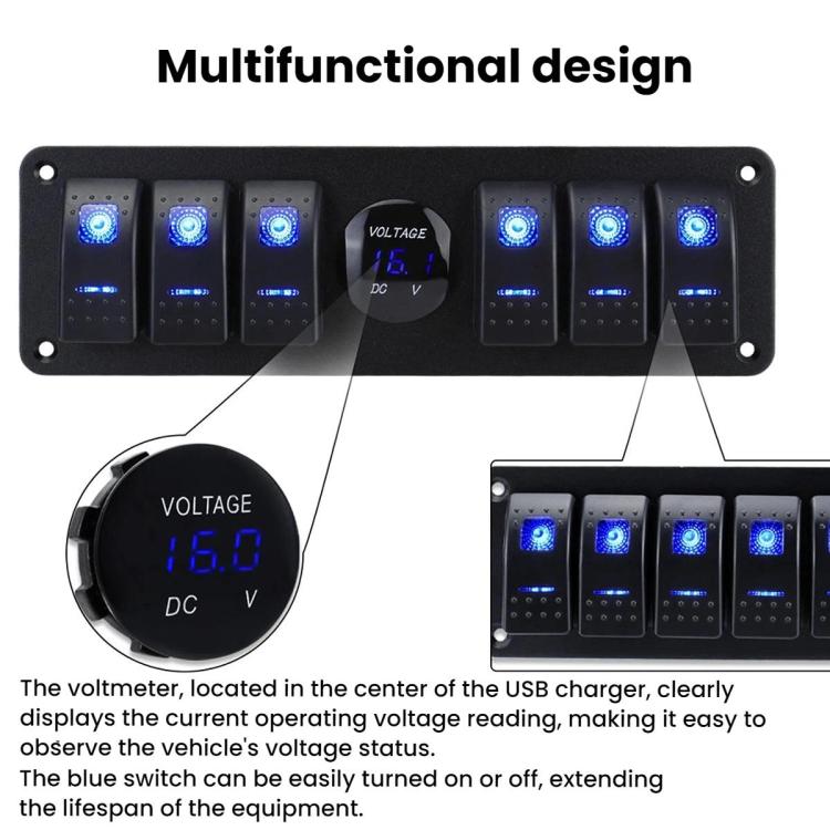 Waterproof Switch Panel With Digital Voltage Display For Vehicles And Ships, Red, Green