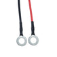 LED wiring harness with insulated red and black wires and two round ring terminals
