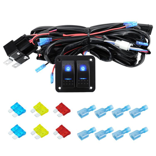 LED light strip wiring harness with fuse, black 2-key switch panel, wiring connectors