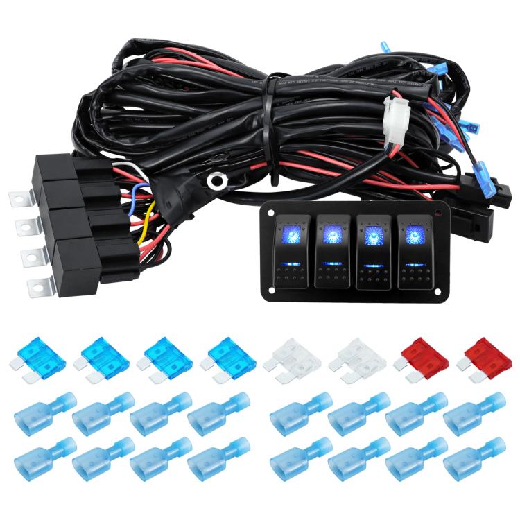 LED light strip wiring harness kit with fuse and black 4-key switch panel, wiring connectors
